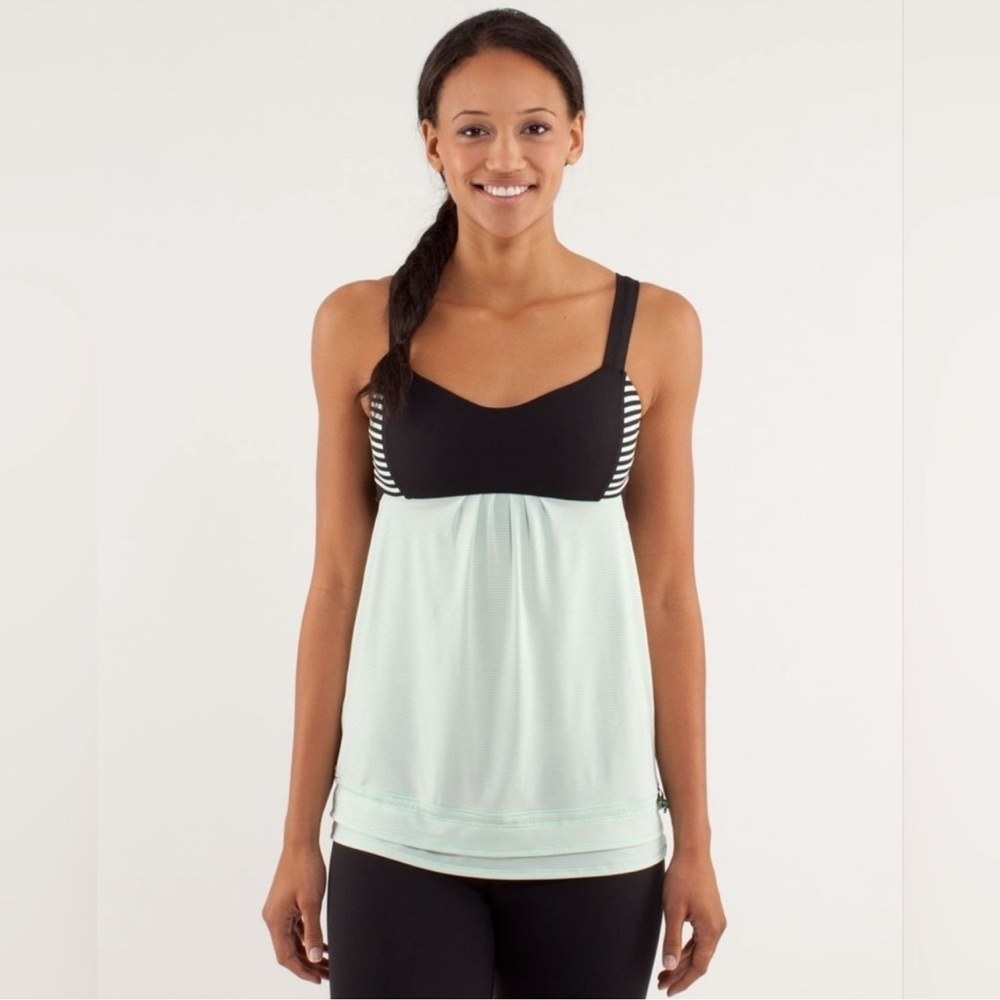 Lululemon Run Back On Track Tank, Color Mint Moment/Black/Classic Stripe Size 12